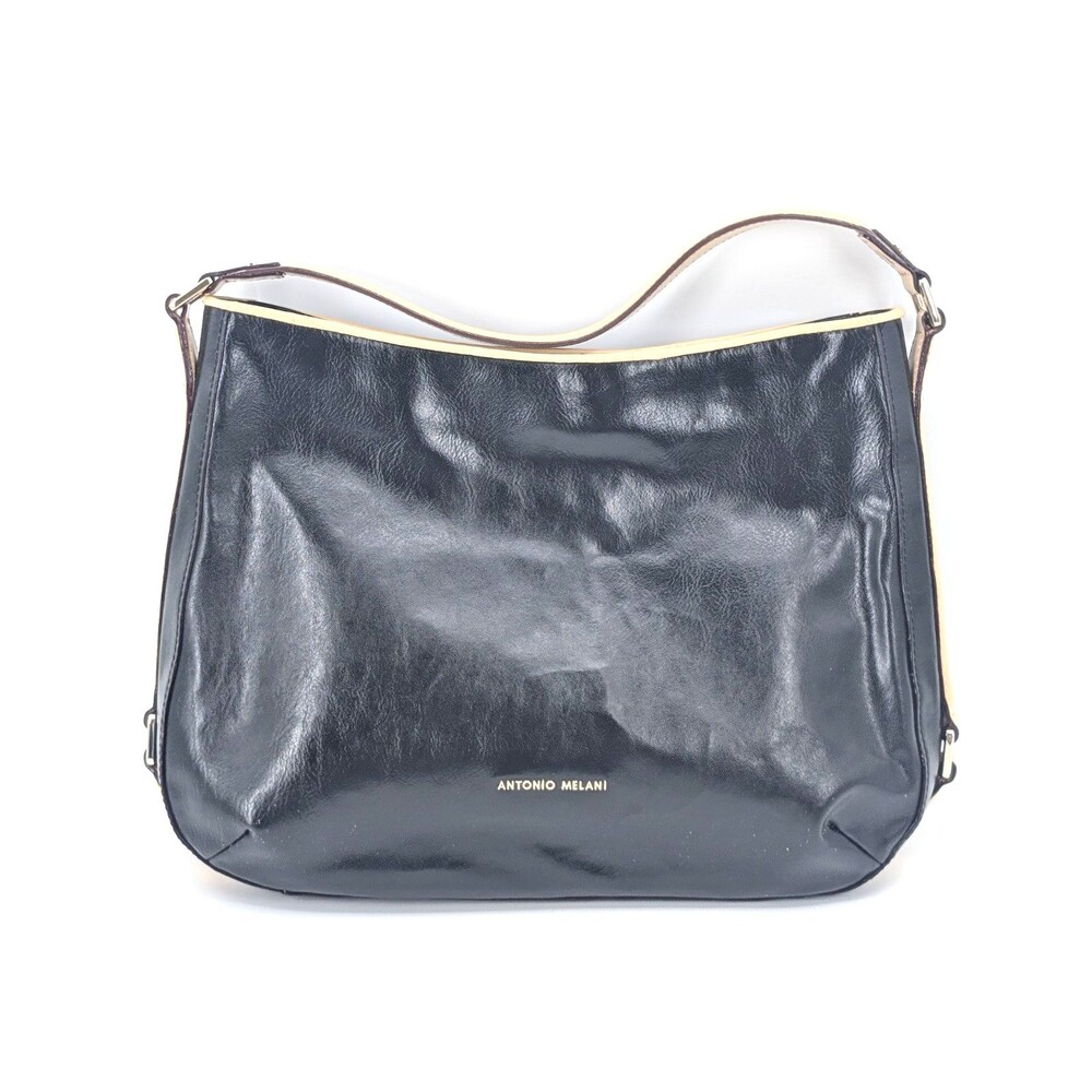 Antonio Melani Black Tan Leather Structured Top Handle Handbag Shoulder Bag